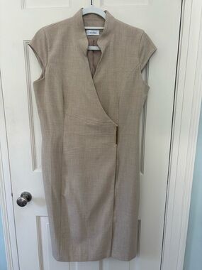 Calvin Klein Neutral Taupe Wrap-Front knee length Dress